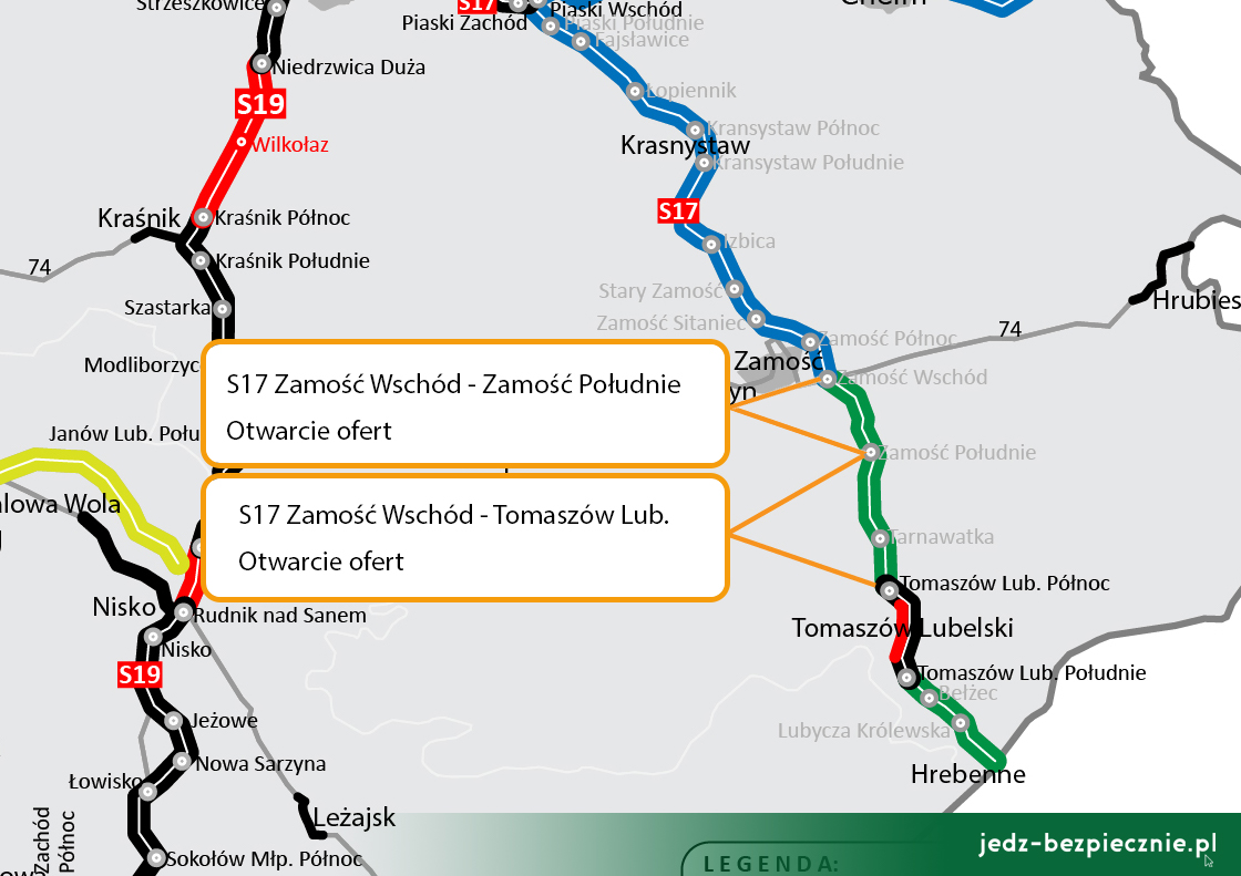 Polskie drogi - zakończenie przetargów S17 Zamość Wschód i Zamość Zachód oraz Zamość Południe - Tomaszów Lubelski